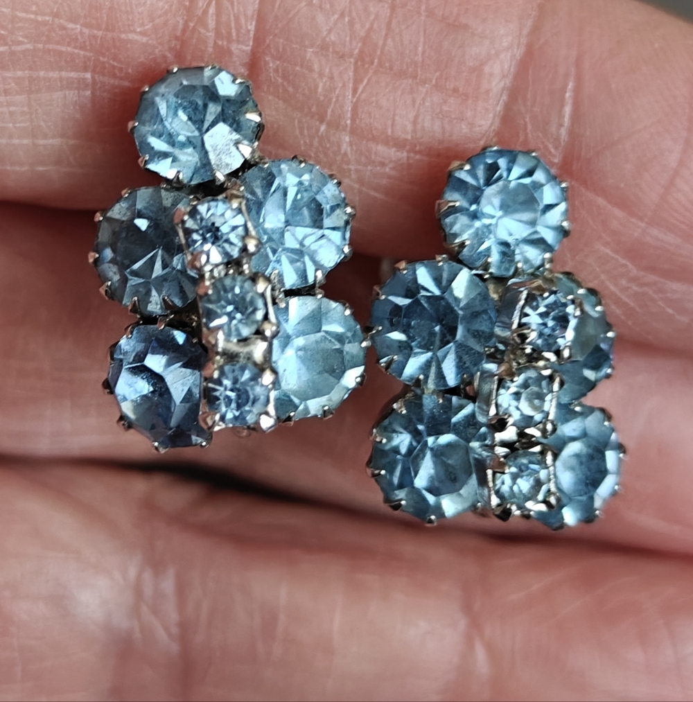 Elegant Signed Continental Blue Topaz Crystal Earrings Sherman Vibe